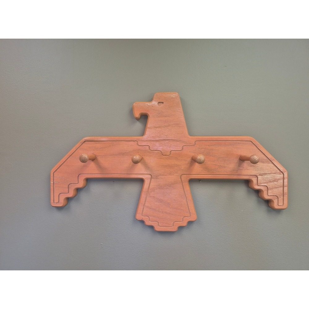 Westward Enterprises Vintage Wood Thunderbird Coat Rack Wall Mount 4 Peg Hooks